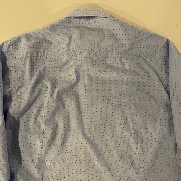 Sondergaard Copenhagen LS Button Down Fitted Polka Dot Print Shirt Blue Sz 16.5 - Picture 8 of 12